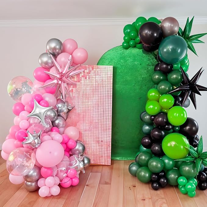 Pink Green Black Balloon Arch Kit with Star Foil Balloons, 155 PCS Witch Theme Party Balloon Garland for Girls Princess Witch Theme Birthday Party Backdrop Decorations Supplies