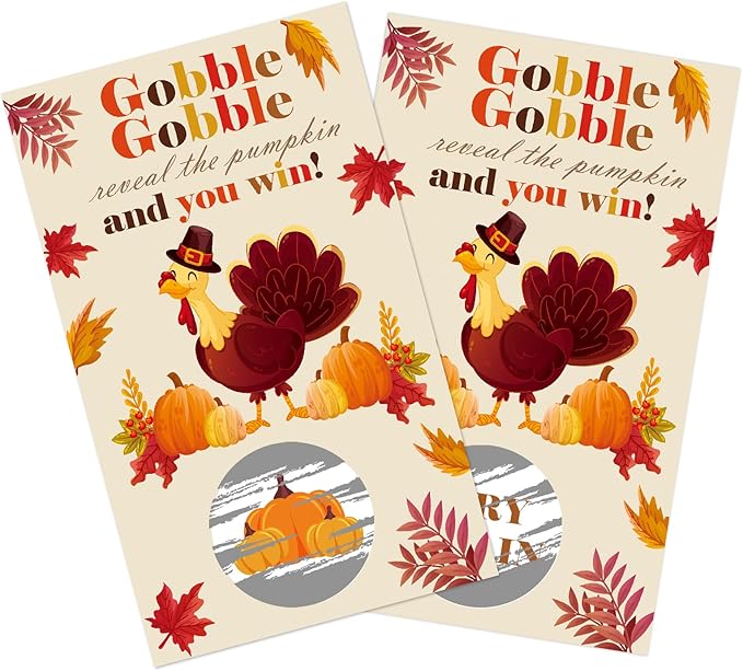 Thanksgiving Scratch Off Cards, 50 Fall Turkey Party Scratch Off Tickets, Autumn Pumpkin Game Cards for Adults Family Groups Supplies Classroom Activities - B02