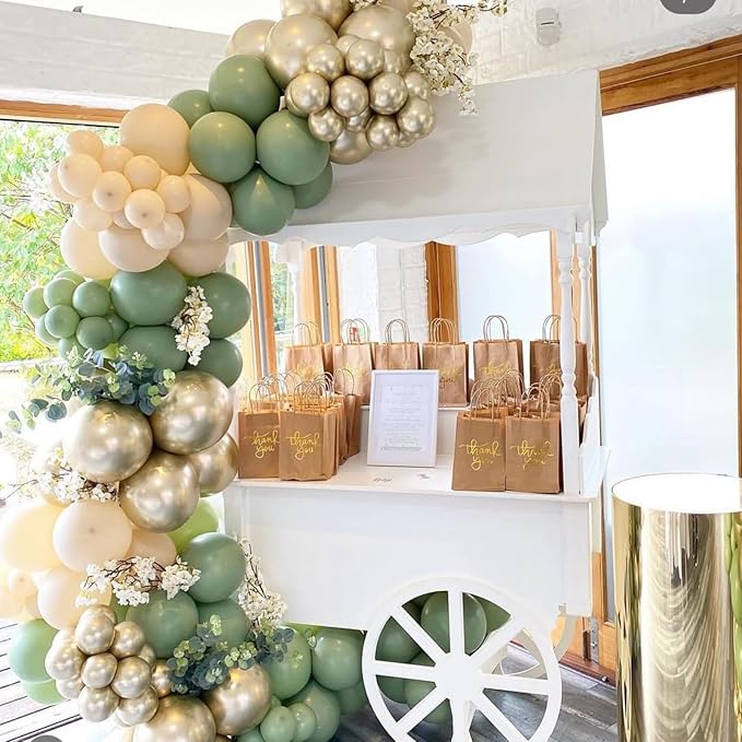 Dusty Green White Gold Balloons, 50pcs Sage Olive Green Metallic Champagne Gold White Latex Balloons for Wedding Engagement Birthday Baby Shower Eucalyptus Party Decoration Supplies