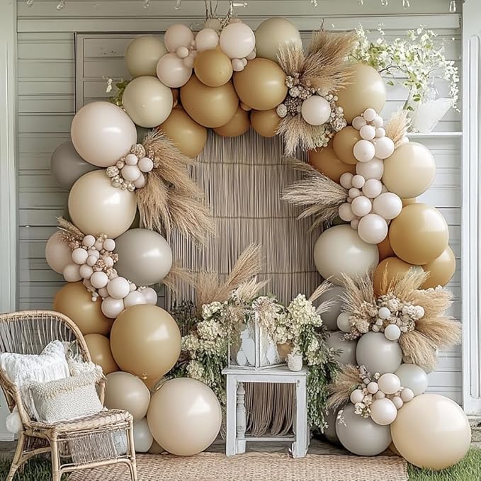 Neutral Balloon Boho Nude Double Stuffed Beige Cream Tan Balloons Garland Blush Ivory White Sand Latex Arch Kit for Baby Shower Gender Reveal Bridal Shower Birthday Wedding Party Decorations