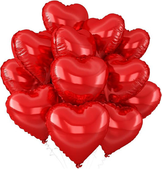 Red Heart Balloons,12Pcs Heart Shaped Foil Balloons,18Inch Red Love Helium Polyester Film Balloon for Valentine's Day Anniversary Birthday Anniversary Wedding Party Decorations