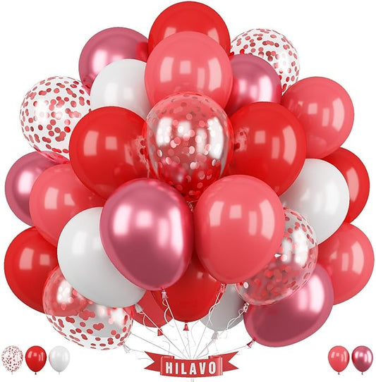 Red Balloons Set 12 Inch Red and White Balloons 35 Pcs Metallic Red Confetti Balloon for Girls Women Valentines Engagement Wedding Confession Bachelorette Bridal Shower Birthday Party Decorations