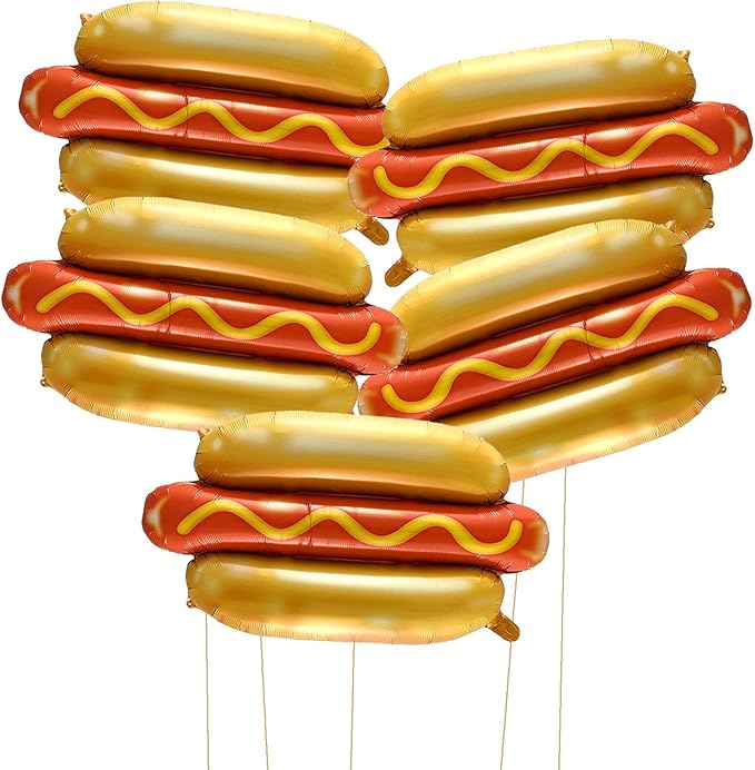 5 Pcs Hot Dog Helium Foil Balloons Funny Burger Party Balloons Fast Food Snacks Picnic Burger BBQ Themed Decorations Birthday Baby Shower Supplies