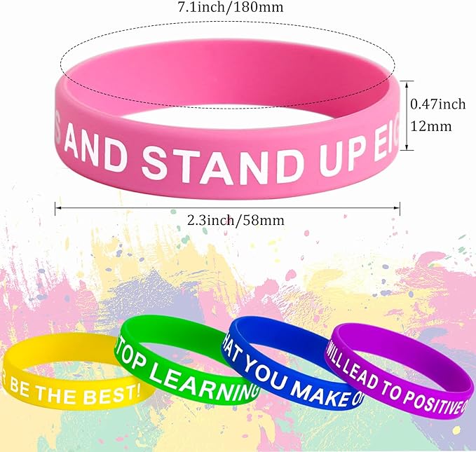 QEERBSIN Motivational Quote Bracelets- 20 Pcs Silicone Bracelets bulk Inspirational Wristbands-Stretch Unisex Wristbands for Student Graduation Gift from Teacher for Kids Children