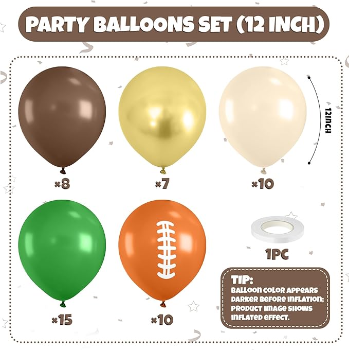 Football Balloons, 50PCS 12inch Party Balloons Dark Green Gold Black Beige Ballons Football Printed Balloons For Boys Game Sports Birthday Party Football Themed Decorations