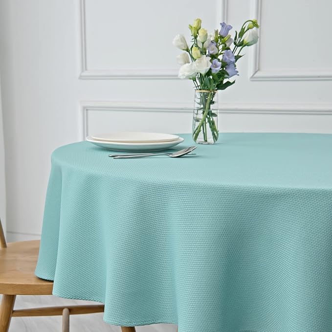 maxmill Round Textured Tablecloth Spill-Proof Wrinkle Free Soft Jacquard Table Cloth for Round Table Cover, for Dining Room Buffet Banquet Parties Holiday Dinner, 70 Inch, Turquoise