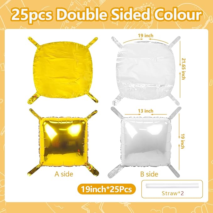 NISOCY 25PCS Gold White Square Foil Balloons Wall Backdrop Double Sided Gold Pearl White Balloon Arch Kit for Birthday New Year Wedding Engagement Bridal Shower Party Decorations