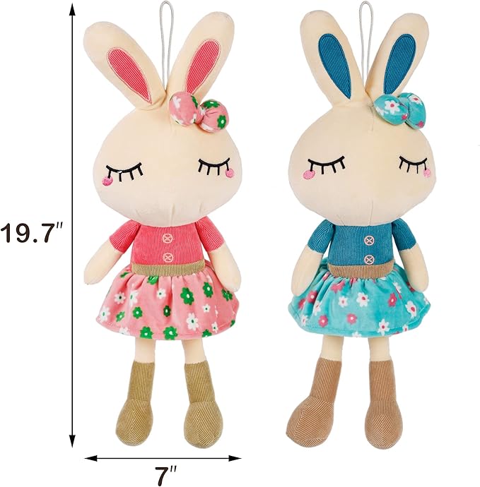 Set of 2 Easter Bunny Plush for Kids, 18.3" Easter Stuffed Animal, Big Rabbit Toys Cute Birthday Gifts for Boy Girl, Pink & Blue
