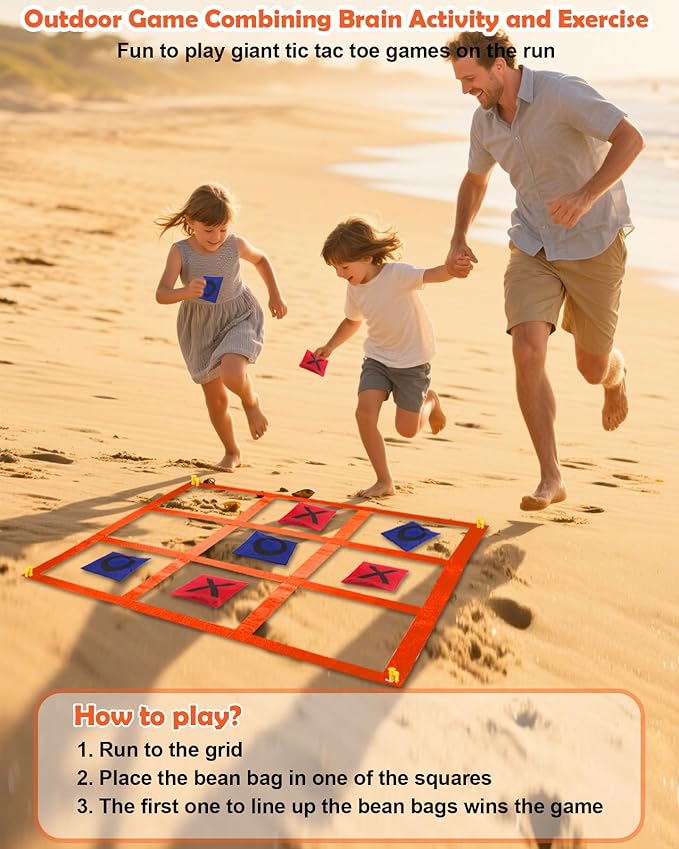 2-in-1 Outdoor Giant Tic Tac Toe Bean Bag Toss Games with Dart Board, 26" Dart Board with Sticky Balls Double-Sided Tic Tac Toe for Kids Adults Large Lawn Carnival Yard Birthday Family Party Games
