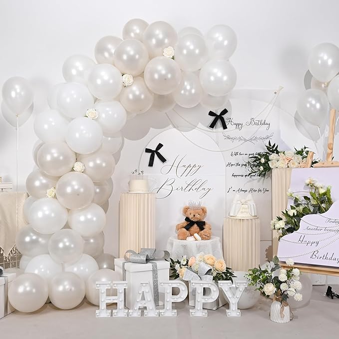 Pearl White Balloons, 50 PCS 12 Inch Double Stuffed Pearl Sand White Balloons with Thick Ivory Latex Balloon for Wedding Engagement Baby Shower Bridal Birthday Anniversary Party Decorations Supplies