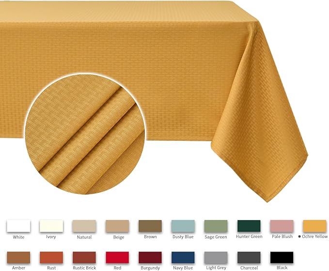 maxmill Square Tablecloth Weaved Texture Stain Resistant Waterproof Wrinkle Free Washable Soft Table Cloth, Decorative Fabric Table Cover for Dining Room Dinner Parties, 52 x 52 Inch, Ochre Yellow