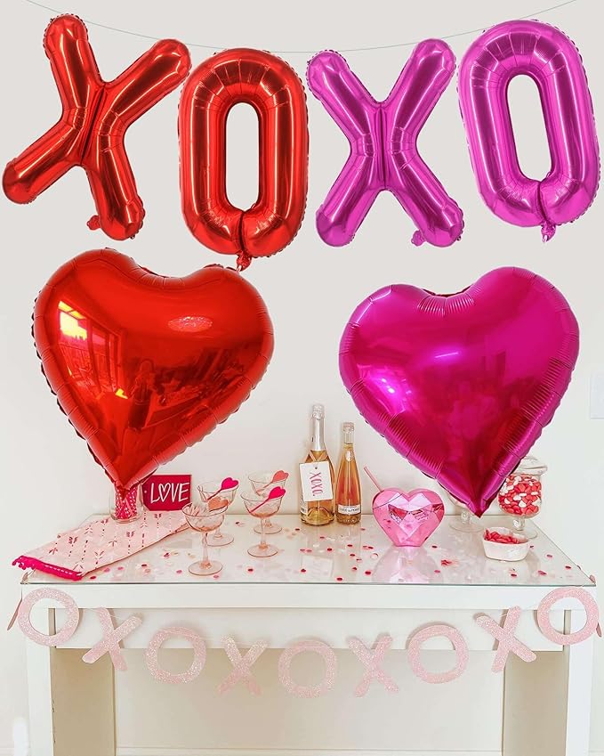 XOXO Balloons Red Pink XOXO Heart Balloons Valentines Day Decorations for for Valentines Day Bridal Shower Wedding Romantic Special Night Party Supplies Decorations