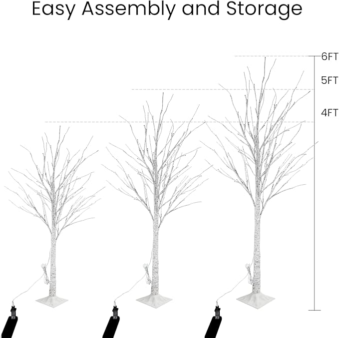 Lamerge Lighted Tree Set of 3,Christmas Tree 4Ft,5Ft and 6Ft with LED Lights, Halloween Decoration,Suit for Festival/Party,Wedding,Birthday,Indoor and Outdoor Use,Warm White (LBT3-WW)