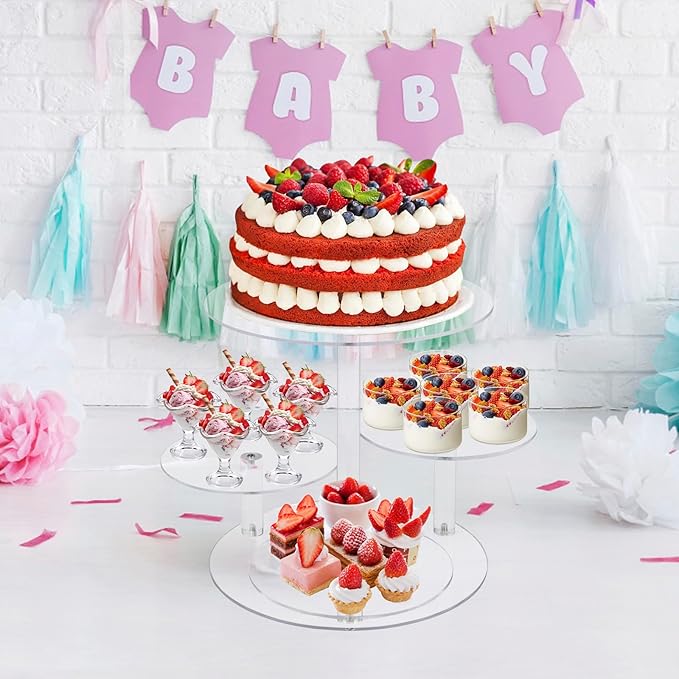 4 Tier Cupcake Stand, Acrylic Cupcake Tower Stands for 50 Cupcakes, Round Dessert Table Display Set Tiered Tray Stand, Clear Serving Tray Cake Stands for Party Wedding Birthday