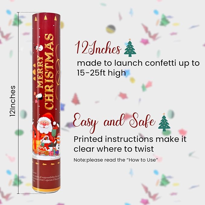 Party Poppers 12 Pack Confetti Cannon - 12 Inch Xmas Confetti Shooters Multicolor for Christmas, New Year, Eve & Festival Parties