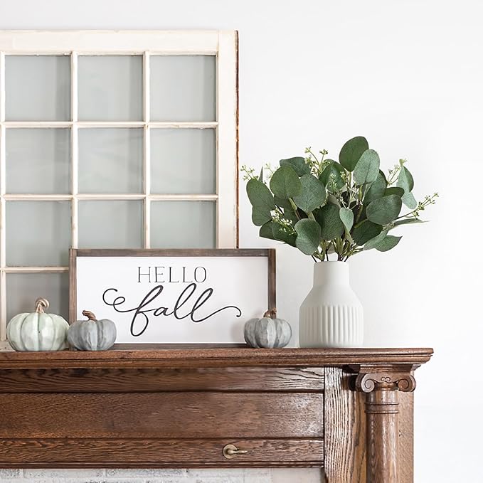 Dahey Artificial Eucalyptus Stems in Small Ceramic Vase Centerpiece Table Decorations Modern Farmhouse Decor Fake Eucalyptus Plants with Vase for Bathroom Kitchen Shelf Living Room Home Decor, White