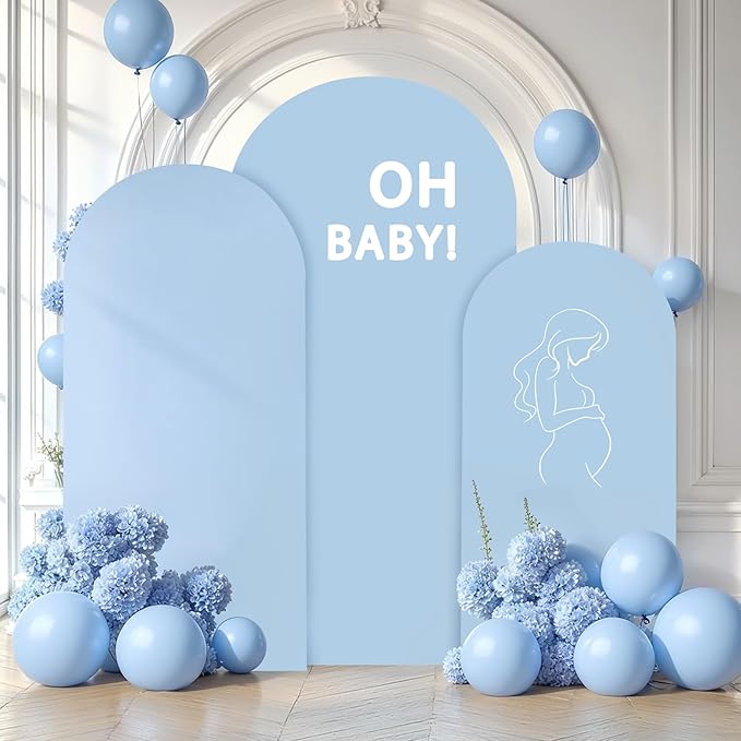 (7.2FT, 6.6FT, 6FT) Wedding Arch Cover Set of 3 Baby Blue Spandex Fitted Arch Cover for Round Top Chiara Backdrop Stand Covers for Birthday Party Banquet Photo Background Decoration