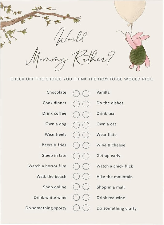 Winnie Baby Shower Games, Would Mommy Rather, Baby Shower Game Cards, Set of 30, Winnie The Pooh Party Favors, Baby Shower Party Games Supplies & Activities, Baby Shower Decorations