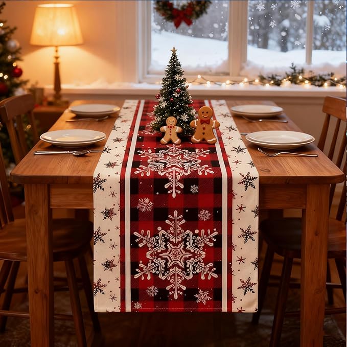 meleg otthon Christmas Table Runner, Snowflakes Table Runner, Durable Washable Table Decorations Suitable for Home, Christmas, Kitchen, Dining Room Decorative (72 x 13Inch)