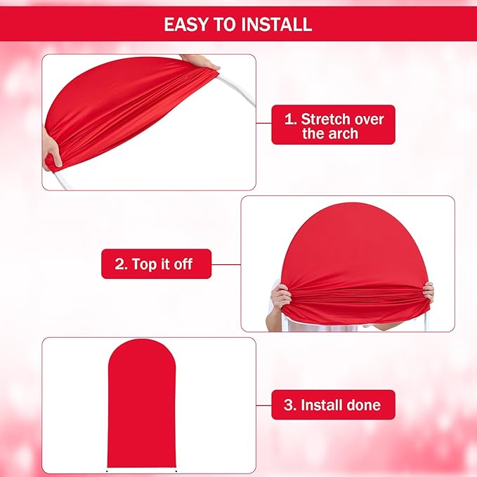 (7.2FT, 6.6FT, 6FT) Wedding Arch Cover Set of 3 Red Spandex Fitted for Round Top Chiara Backdrop Stand - Birthday Party Banquet Photo Background Decoration