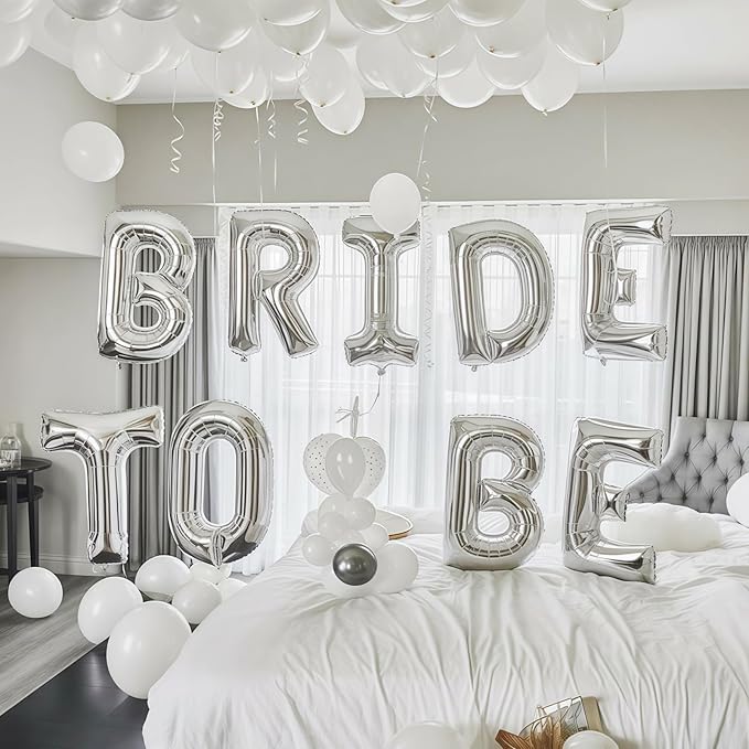 Large Silver BRIDE TO BE Balloons for Bridal Shower Bachelorette Party Decorations, 40 Inch BRIDE TO BE Mylar Balloon Letter, Silver Foil Balloon Banner for Women Engagement Hen Party Decor Supplies