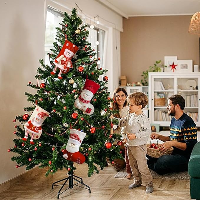 2 Pack Christmas Stockings, 19.7 Inch Large Stockings, Personalized Knitted 3D Pattern Santa Snowman Socks, Eve Candy Stocking Bag for for Holiday Xmas Party Decoration (Style 1)