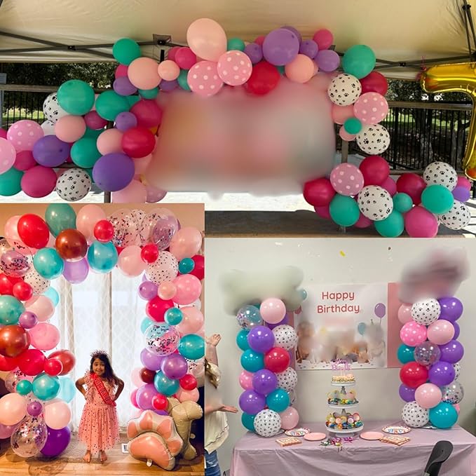 Dog Paw Balloons Set 60 Pcs 12 Inch Pink Purple Blue Balloons Puppy Paw Print Polka Dot Balloon Hot Pink Purple Teal Blue Turquoise Balloon for Kids Girls Baby Shower Birthday Party Decorations