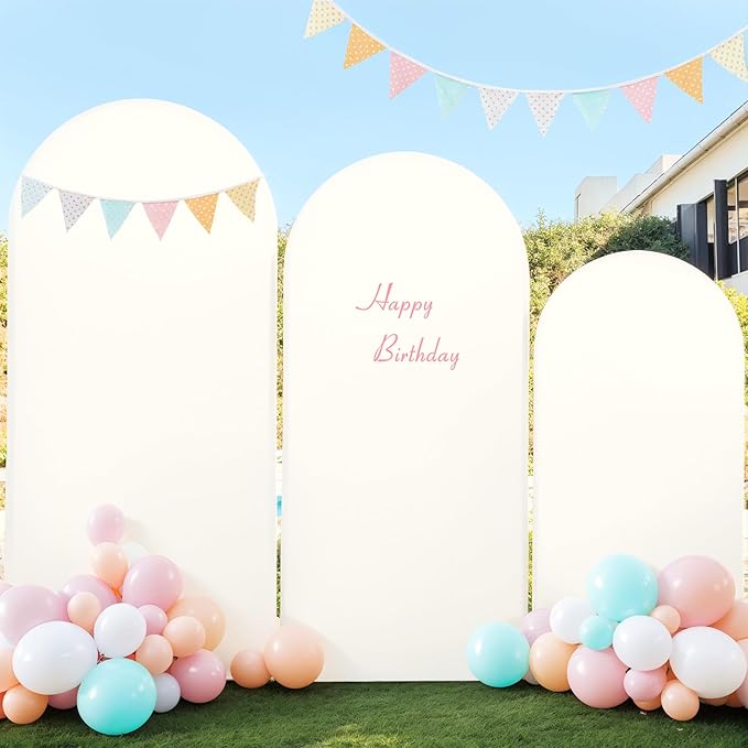 (7.2FT, 6.6FT, 6FT) Wedding Arch Cover Set of 3 Beige Spandex Fitted Arch Cover for Round Top Chiara Backdrop Stand Covers for Birthday Party Banquet Photo Background Decoration