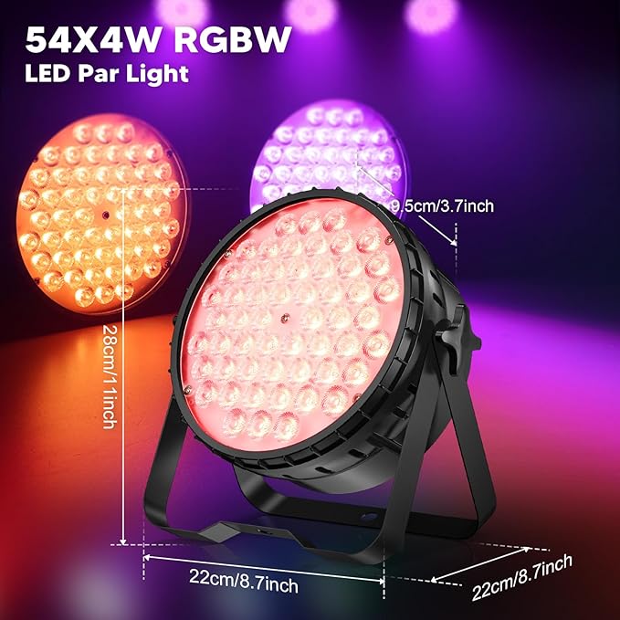 Big Dipper LED Stage Lights Par Lights 54X4W RGBW 4in1 Bright Lighting with High CRI Master-Slave DMX 512 Sound Activated Uplights for Event Concert Club Church 2 Pack