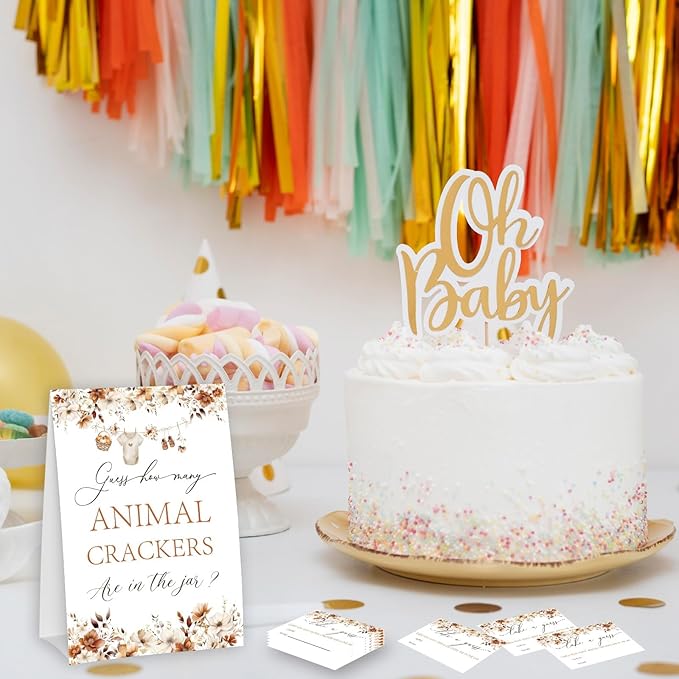 Little Pumpkin Guess How Many Animal Crackers - Thanksgiving Baby Shower Card Set (1 Sign With 50 Guess Cards), Fall Gender Reveal Party Favor Supplies -A02