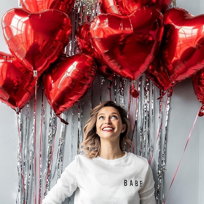 Red Heart Balloons,12Pcs Heart Shaped Foil Balloons,18Inch Red Love Helium Polyester Film Balloon for Valentine's Day Anniversary Birthday Anniversary Wedding Party Decorations