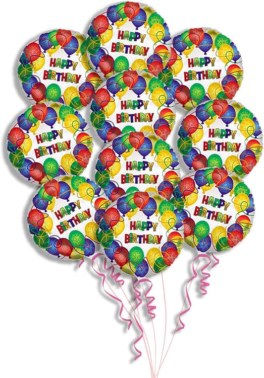 PMU Happy Birthday Patterned 18 Inch Mylar-Foil Balloon Pkg/10