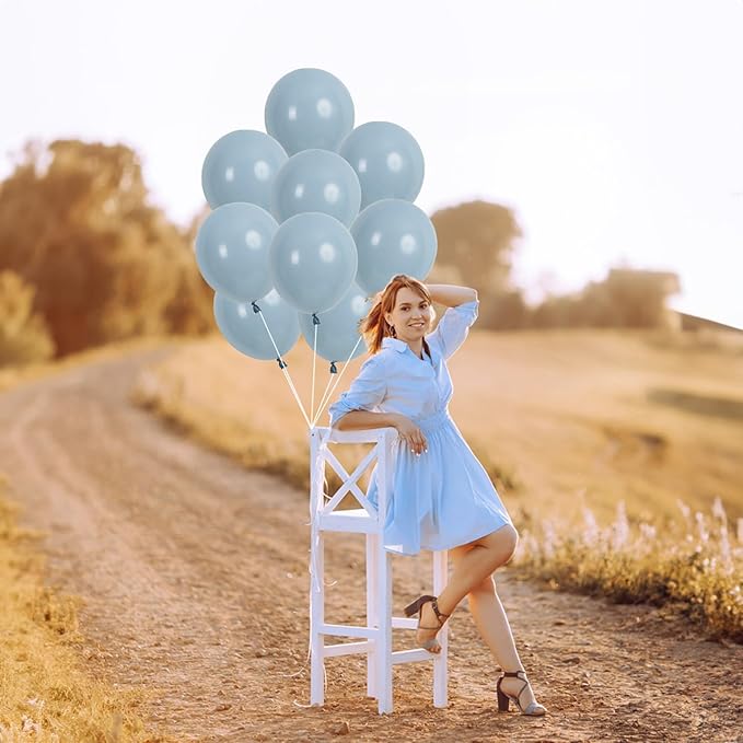 Blue Balloons, 12 Inch 30 Pcs Pale Aqua Blue Balloon Muted Dusty Blue Latex Balloons Matte Retro Powder Light Blue Helium Balloons for Birthday Boho Baby Shower Bachelorette Party Decorations