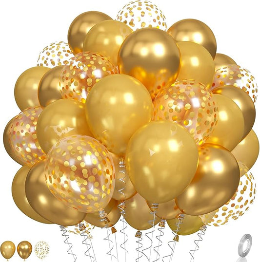 Gold Balloons, Metallic Gold Party Balloons Pearl Gold Latex Balloons Chrome Gold Confetti Balloons for Kids Adults Birthday Wedding Baby Shower Graduation Anniversary Festival Decoration