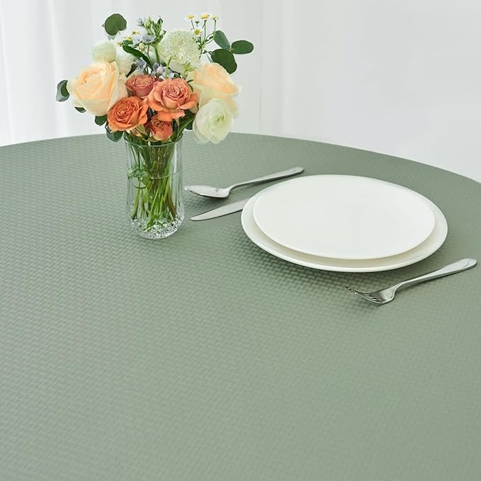 maxmill Round Weaved Texture Design Tablecloth Spill-Proof Wrinkle Free Soft Washable Table Cloth for Circular Table Cover, for Dining Room Banquet Parties Holiday Dinner, 70 Inch Sage Green