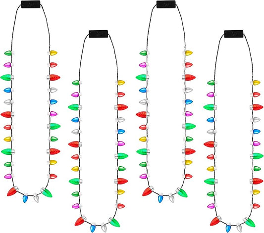 JOYIN Christmas LED Mini Bulb Necklaces, Xmas Necklace with 3 Lighting Modes, Xmas Bulb Necklaces for Xmas Party Supplies