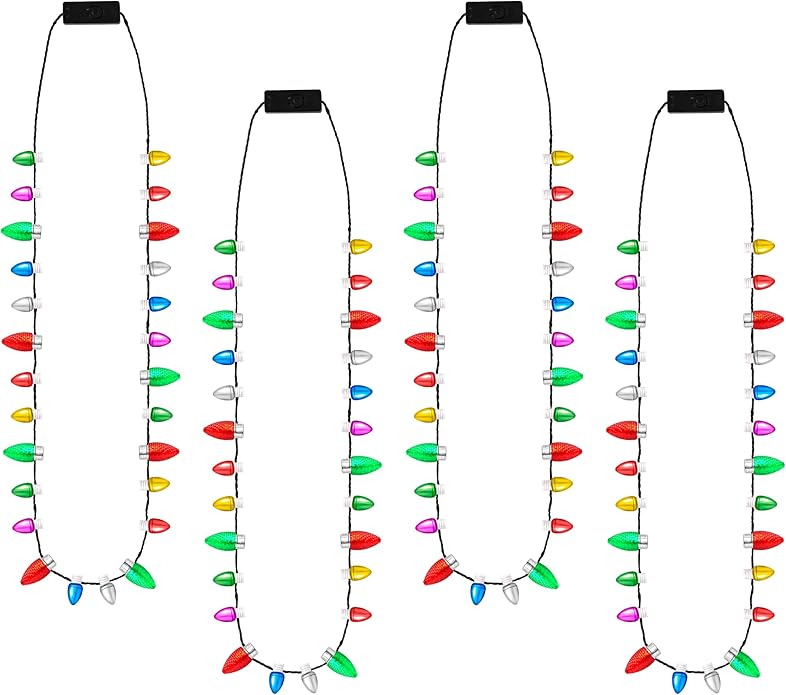 JOYIN Christmas LED Mini Bulb Necklaces, Xmas Necklace with 3 Lighting Modes, Xmas Bulb Necklaces for Xmas Party Supplies