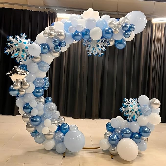 Winter Snowflake Balloons, 12 Pearl Light Baby Blue Silver Latex Balloons with Star Snowflake Foil Balloon for Winter Wonderland Christmas Baby Its Cold Outside Shower Birthday Party Decorations