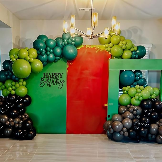 Green Brown Balloons, 60 Pcs 12 Inch Dark Green Black Confetti Balloons for Boys Men Kids Video Game Theme Jungle Safari Baby Shower Woodland Hunting Graduation Camo Birthday Army Party Decorations