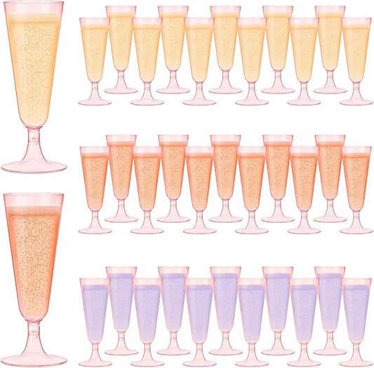 100 Pack Pink Clear Plastic Champagne Flutes, 5 Oz Disposable Champagne Glasses, Unbreakable Acrylic Mimosa Glasses Wedding Cocktail Cups for Engagement Birthday Graduation Party Decorations Supplies