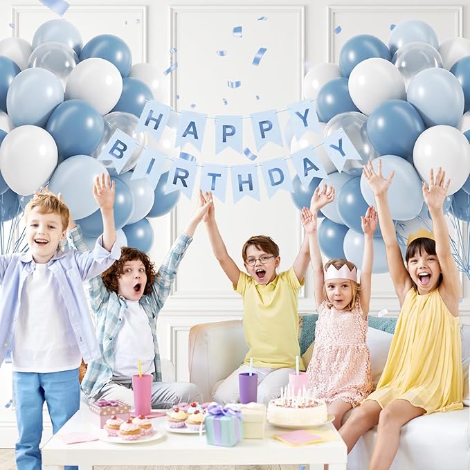 60pcs Dusty Blue Balloons 12inch, Blue and White Balloons with Clear Balloon for Gender Reveal Bridal Baby Shower Birthday Party Decorations