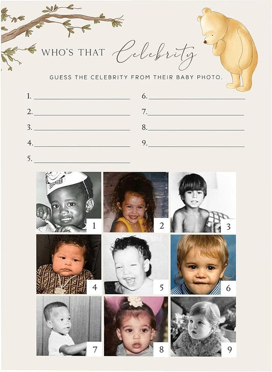 Winnie The Pooh Baby Shower Games, Who's That Celebrity, Set of 30, Party Games & Activities, Indoor, No Batteries Required