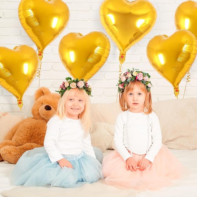 12 Pcs Heart Balloons,18 Inch Gold Heart Shape Foil Balloons Love Balloon Valentine Balloon for Birthday Party Wedding Engagement Party Baby Shower Valentine Day Decorations (gold)