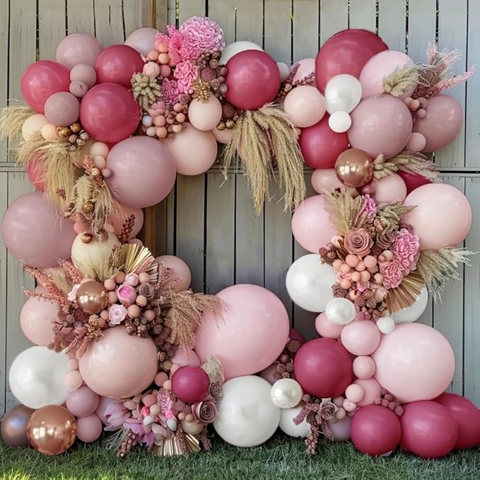 Dusty Rose Balloon Garland Double Stuffed Dusty Pink Mauve Balloons Light Pink Pearl White Cream Boho Balloon Arch Kit for Girls Women Birthday Baby Shower Bridal Engagement Party Decorations