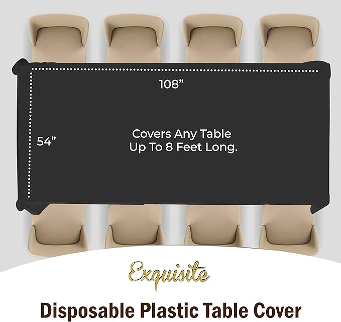 Party Solids 6-Pack Premium Plastic Tablecloth 54in. x 108in. Rectangle Plastic Table Cover - Black