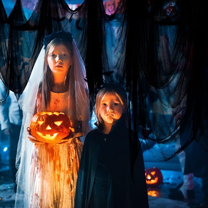 ZeeDix Halloween Black Creepy Cloth 85in x 100ft Giant Cloth Home Deco Spooky Scary Gauze for Party Supplies Haunted Houses Outdoor Yard Wall Doorways Decoration