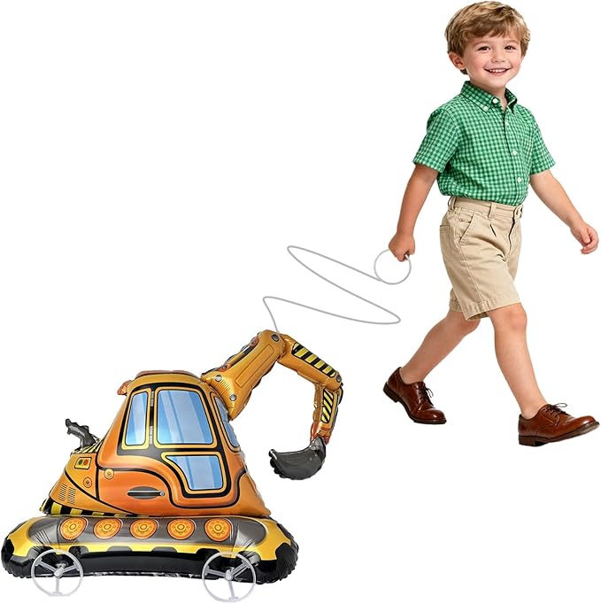Walking Excavator Balloons, Self-Standing Large Excavator Foil Balloons for Construction Theme Party Decoration(Number 1)