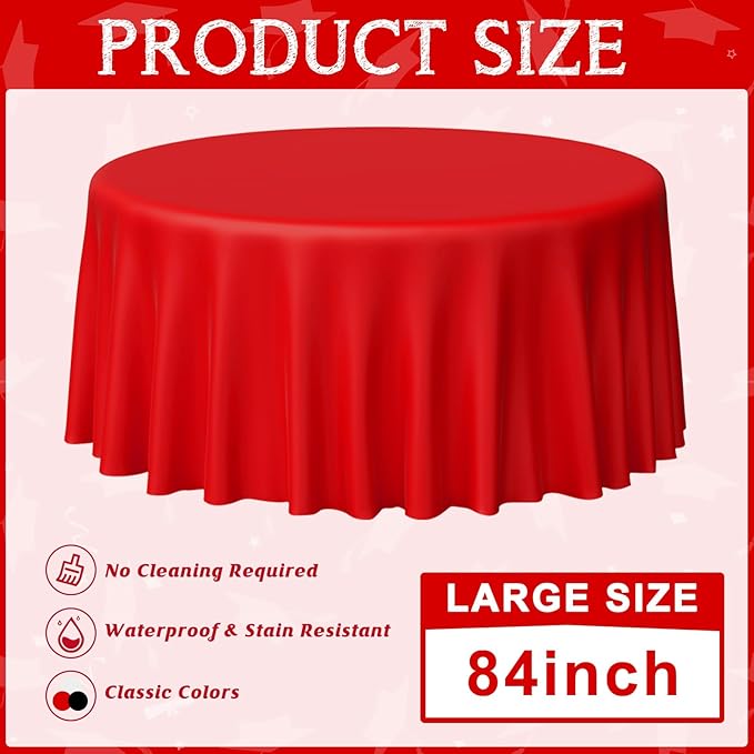 MASHAN 12 Pcs Red Black White Plastic Tablecloths Bulk,84 Inch Disposable Round Party Table Cloth Waterproof Table Cover for Birthday Wedding Anniversary Graduation Party Decorations Supplies