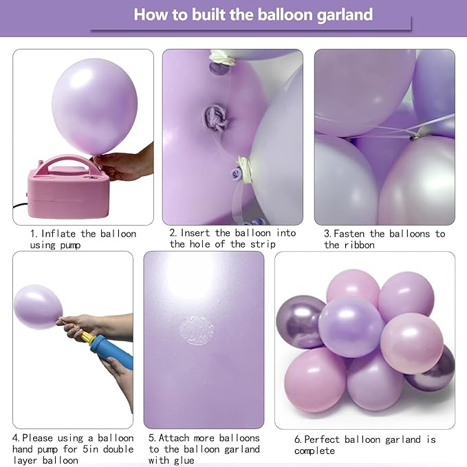 Pearl Purple Balloon Arch, Double Stuffed Light Pastel Purple Balloons Different Size Lavender Lilac Latex Balloon Garland Kit for Birthday Bridal Wedding Baby Shower Party Decorations
