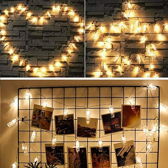 Dopheuor Photo Clip String Lights LED Fairy Clip String Lights Hanging Photo Pictures Battery Operated for Gifts Patio Christmas Bedroom Wedding Birthday Party Halloween Festival Decor (no Battery)